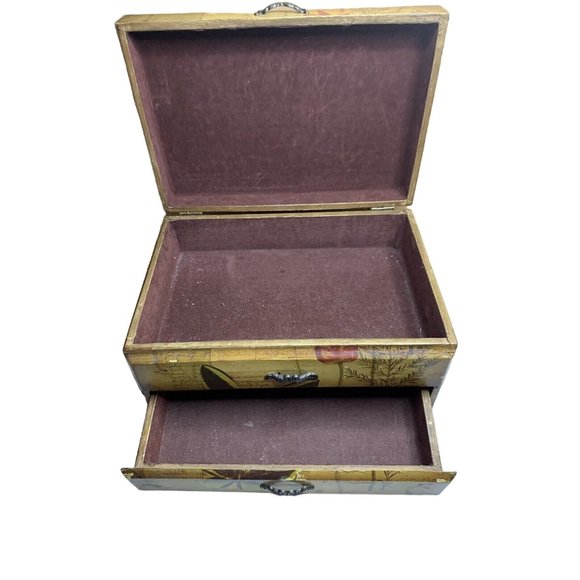Decoupaged w/butterflies Wood Box with Drawer 10 1/2” x 7 1/4” x 6 1/2”Lined - Picture 2 of 12